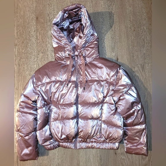Zara pink metallic shine hooded Puffer jacket Size US S - Picture 4 of 8